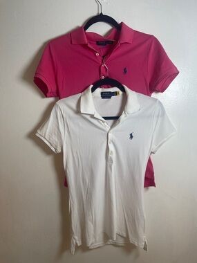 Ralph Lauren  Bundles of 2 Pink & White Slim Fit Polo Shirt with Navy Pony Sz: M